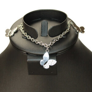 Silver Tone 3 Butterfly Tiny Rhinestone Charm Bracelet